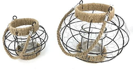 Rustikale Windlichter - 2er Set - aus Drahtgeflecht mit Glas