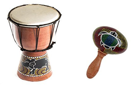40cm Anfänger Djembe Trommel Bongo Drum Holz Bunt Elefant + Rassel Schildkröte R1
