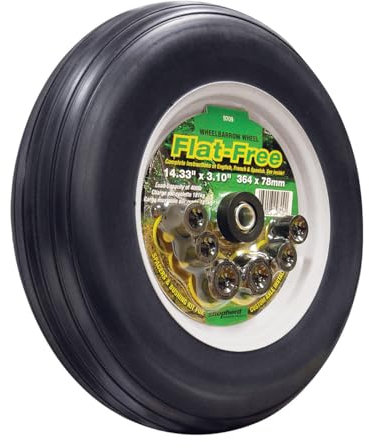 Select Hardware 36cm (14-inch) Flat-Free Puncture-Proof Wheelbarrow Wheel - 16mm Ball Bearing Bore, Optional 21mm Bushes, Spacers Kit Included, 181kg Load Capacity
