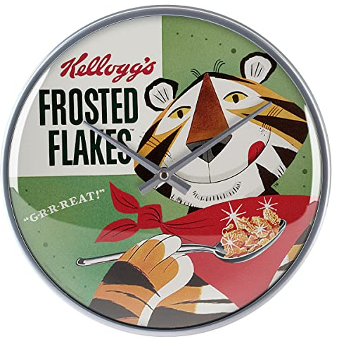 Nostalgic-Art Retro Wanduhr, Kellogg's Frosted Flakes Tony Tiger – Geschenk-Idee für die Küche, Große Küchenuhr, Vintage-Design zur Deko, Ø 31 cm