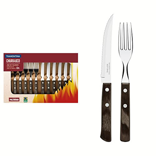 Tramontina 21199/903 Steakbesteck-Set, 12-teilig mit braunen Griffen 2-Fach vernietet