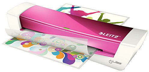 Leitz A4 Laminiergerät, Für 80 bis 125 mic Laminierfolien, inkl. Laminierhüllen Starterkit, Ideal für den Einsatz im Home Office, kleinen Büros & Schule, Pink, iLAM, WOW, 73680023