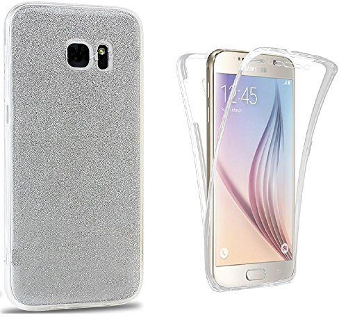 NWNK13® Slim Plain Sparkly Shockproof 360° Protective Front and Back Full Body Tpu Silicon Gel Case Cover with Branded Card Organiser (iPhone 5 / 5S, Glitter Silver)