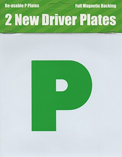 Pack of 2 Green 'P' Plates for New Provisional Drivers - Full Magnetic Backing (not just magnetic strips).