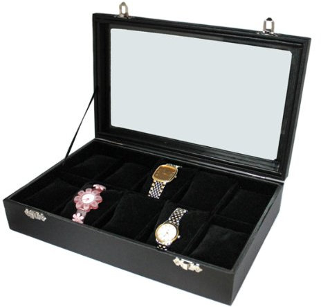 Yudu Uhrenkasten Schaukasten Sammelbox für 10 Uhren Glasdeckel Uhrenkissen