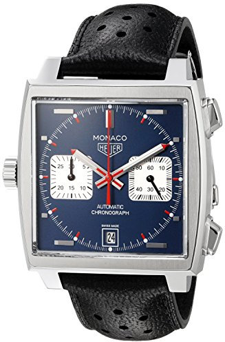 TAG Heuer Monaco CAW211P.FC6356 Chronograph Herrenuhr Steve McQueen Calibre 11 Zifferblatt blau Gehäuse Edelstahl Lederband schwarz Saphirglas Calibre 11 Vintage Swiss Made