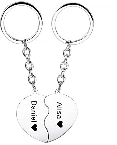 MeMeDIY Personnalisé Couple Porte-clés Ensemble Gravure Personnalisée Nom/Date pour Femmes Hommes Petit Ami Petite Amie en Acier Inoxydable Correspondant Coeur Puzzle Charme Porte-clés Amant Cadeau