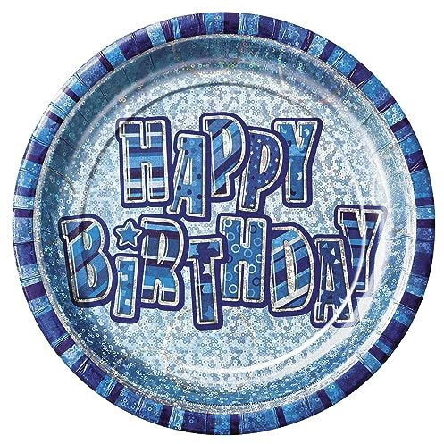 Unique Party 28455 - 23cm Prism Glitz Blue Birthday Party Plates, Pack of 8