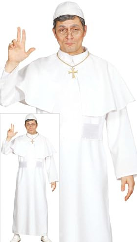FIESTAS GUIRCA | Papst Kostüm für Erwachsene (52-54/L) - Inklusive Umhang, Gürtel, Mitra und Soutane - Religiöse Kostüme für Partys, Karneval und Halloween - Ideal für Männer - Weiß