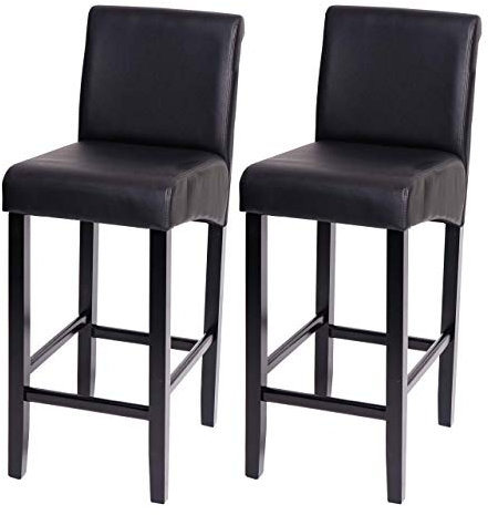 Mendler 2er-Set Barhocker HWC-C33, Barstuhl Tresenhocker, Holz - schwarz matt, dunkle Beine, Kunstleder