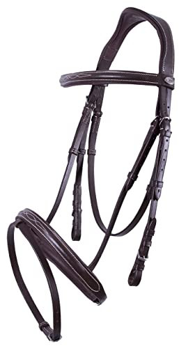 QHP Kombinierte Trense Nähten anatomisch geformt braun + schwarz NEU (Warmblut, Dunkelbraun)