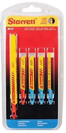 Starrett Assorted Metal Cutting Jigsaw Blade Set - 5-Pieces - Various Lengths & TPI - Unified Shank Bi-Metal Saw Blade Set - BU3