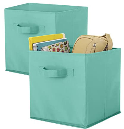 Whitmor Set of 2 Inches-Turquoise Collapsible Juego de 2 Cubos Plegables de 10 x 10 x 10 Pulgadas, Color Turquesa, Polipropileno (PP), 2 Unidades, 2