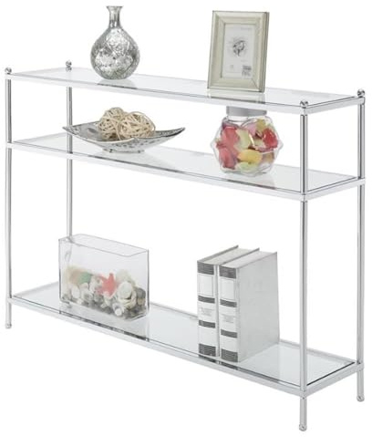 Convenience Concepts Royal Crest Konsolentisch aus Glas, 106,7 cm, 3 Etagen, modern, zeitgenössisch, schmal, mit Ablagen für Wohnzimmer, Eingangsbereich, Flur und Schlafzimmer, Chrom