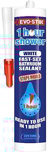 EVO-STIK 1 Hour Shower Bathroom Sealant, Fast Setting, Ready to Use in 1 Hour, Stops Mould, Colour: White, Size: 290ml