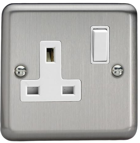 Varilight Single Switched Socket - Value Matt Chrome With White Insert
