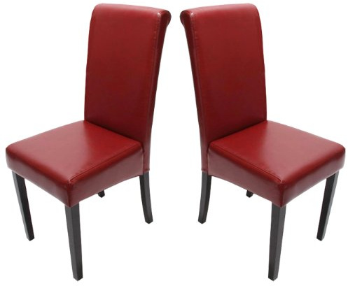 Mendler 2er-Set Esszimmerstuhl Stuhl Küchenstuhl Novara II, Leder - rot, dunkle Beine