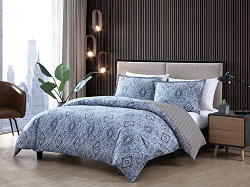 City Scene - Twin Duvet Cover Set, 100% Soft Cotton Bedding for Year Round Comfort, 2 Piece Bed Set with Maching Pilliwcase (Milan Blue)