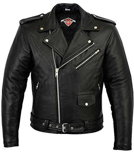 Texpeed Chaqueta de moto de cuero para hombre - Marlon Brando chaqueta de motociclista touring con protecciones originales CE (EN 1621-1) Negro - L