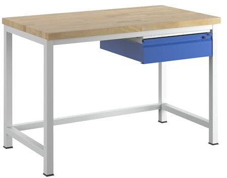 RAU | Werkbank | Gestellbauweise | 1 Schublade Größe L | 1 Querstrebe | Tiefe 700 mm | Breite 1250 mm