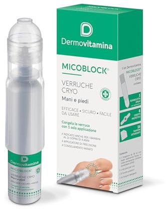 Dermovitamina Micoblock Verruche Cryo - Verruche Rimozione -Per le verruche comuni e plantari su mani e piedi - Con un effetto crioterapia - 38 ml