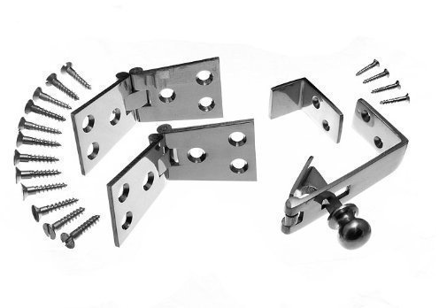 Pair Chrome Counter Flap Hinges 1 1/4 INCH X 4 INCH & Counter Catch + Screws