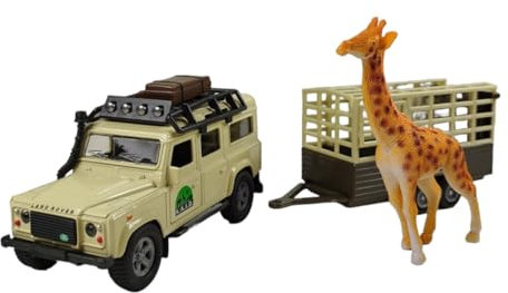 Kids Globe Van Manen Traffic Die Cast 'Landrover Defender' (Pull Back, Giraffe Anhänger) - 521723