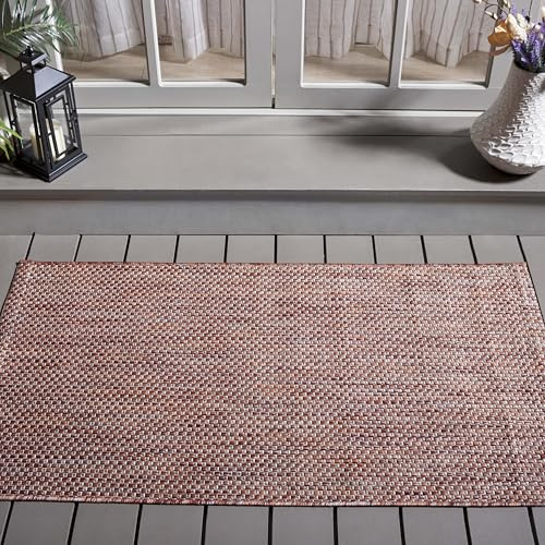 SAFAVIEH Washable Rug Outdoor Courtyard Collection - 2'7 x 5', Red & Beige, Non-Shedding & Easy Cleaning, Ideal for Patio, Backyard, Mudroom (CY8521-36521)