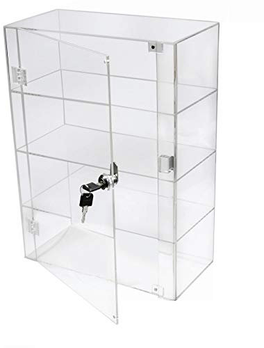 PC3721® 1 Vitrina de 3 estantes de acrílico Transparente de Alto Brillo con Puerta Frontal y Cerradura de Seguridad DB089B-08IN