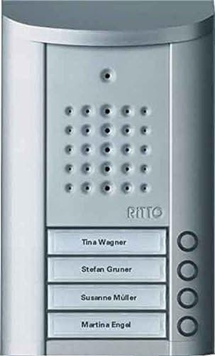 Schneider Electric Ritto Türstation, Entravox, Audio für 4-Familienhaus, Gegensprechanlage mit Beleuchtung und Klingeltasten, Aufputz, Außeneinheit, silber eloxiert, Artikelnummer 1840420