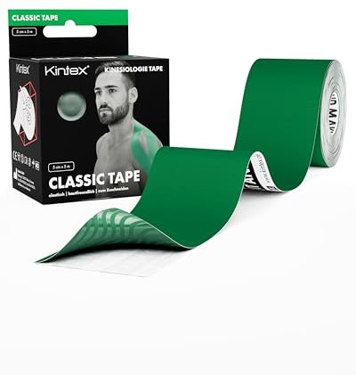 Kintex Kinesiologie-Tape Classic - selbstklebend, elastisch, wasserfest und antiallergisch - Sport- und Kinesiotape zum Einsatz bei Sportverletzungen - Grün - 5 cm x 5 m
