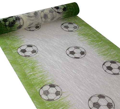 Tischläufer Kindergeburtstag Fußball Jungen Sizoflor Dekovlies Tischband weiß grün 5 Meter Rolle Fußballfan Deko