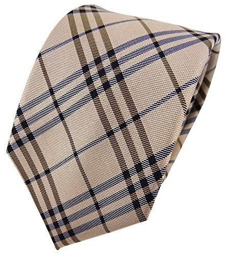 TigerTie cravate en soie doré beige bleu foncé à carreaux - cravate en soie