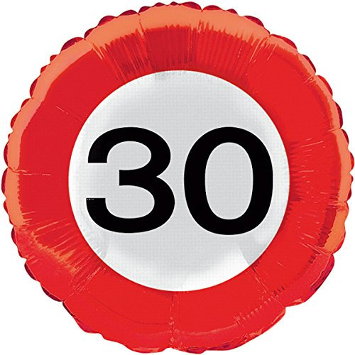 Folienballon * ZAHL 30 als VERKEHRSSCHILD * zum Geburtstag // Folien Ballon Party Helium Deko Ballongas Motto 30 dreißig Jahre Glückwunsch
