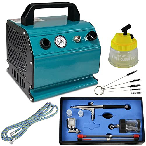KIT AEROGRAFIA - AIRBRUSH SET AEROGRAFO Beauty II con AEROGRAFO COMPRESSORE - AIRBRUSH COMPRESSORE / AEROGRAFO PISTOLA - AIRBRUSH PISTOLA con ugelli/aghi 0,2/0,3/0,5mm, DIVERSI ACCESSORI AIRBRUSH KIT facile da usare - per i principianti SET per aerografo colori - airbrush colori