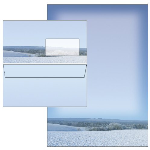 Postkarten-Style - Winterlandschaft 'Ried' - Schreibpapier-Set mit 40-teilig 20 Blatt DIN A4 + 20 Umschläge DIN lang ohne Fenster, Cream, Papier