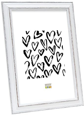 Deknudt Frames - Cadre photo en bois pour photo 20x30cm - blanc avec biseau bois foncé - pour accrocher ou poser - pour affiches ou posters - S221H3 20x30