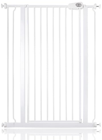 Bettacare Extra Hohes Sicherheitsgitter für Kinder und Hunde, 81.4cm - 89cm, Weiß, Extra Hohes Babygitter von 104cm Höhe, Druckmontage-Sicherheitsgitter für Treppen
