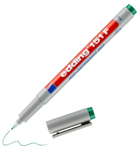 edding 151 F non-permanenter Folienschreiber - grün - 1 Stück - Rundspitze 0,6 mm - Stift zum Schreiben auf Glas, Kunststoff, Folien und glatten Oberflächen - schnelltrocknend, mit Wasser korrigierbar