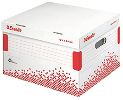 Esselte 623912 Archiv-Klappdeckelbox SPEEDBOX, Groß: M, weiß/rot