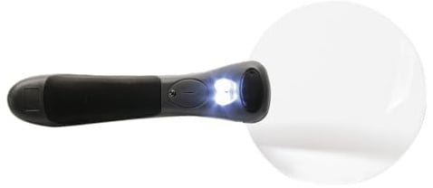 KONUS | LUX-90 Lupe mit 2,5X Vergrößerung, LED-Beleuchtung, inkl. Batterien, Durchmesser 90 mm, Schwarz