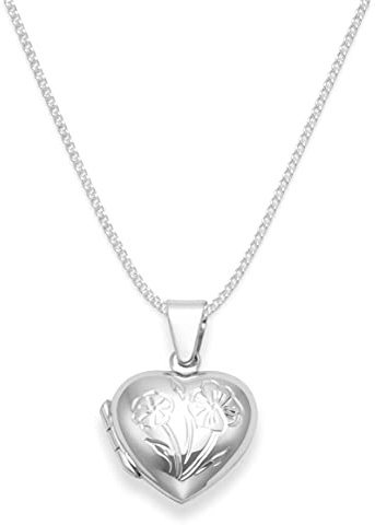 925 de plata de ley medallón con forma de corazón para niños Collar de flores de - apertura con 38 cm cadena - Tamaño: 15 mm x 13 mm 8020/15
