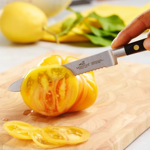 Sabatier – IDEAL Universalmesser, 100% geschmiedet – 12 cm – gezahnte Klinge aus Edelstahl und Messingnieten, ideal zum präzisen Schneiden von Tomaten