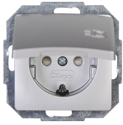 Kopp Paris Schutzkontakt-Steckdose mit Deckel, 1-fach, mit Berührungsschutz, 16A, 250V~, IP20, silber, 920820085