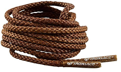 IRONLACE Lacci Classici, Indistruttibili Rotondi Extra Resistenti per Stivali, Lacci per Scarpe, Realizzati con Fibre di Para-Aramide al 100%, 1 paio, Marrone o Nero -(Marrone / 45 Inches - 114 cm)