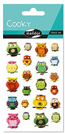 Maildor 560407C Packung mit Stickers Cooky 3D (1 Bogen, 7,5 x 12 cm, ideal zum Dekorieren, Sammeln oder Verschenken, Eulen) 1 Pack
