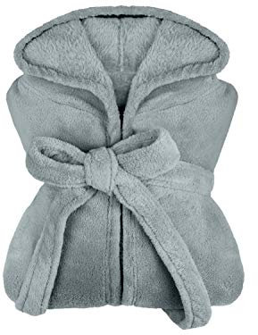 npluseins extra weicher Kapuzen-Bademantel aus Kuschelfleece - in modernen Farben und verschiedenen Größen - Unisex & wadenlang, S, grau