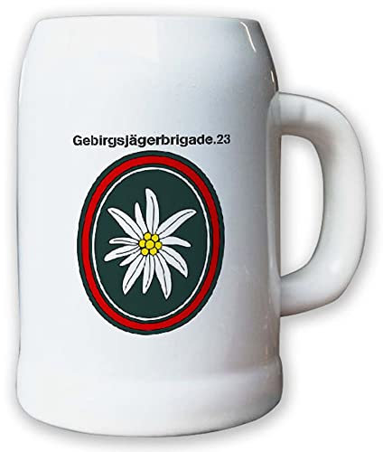 Jarra/Jarra de cerveza de 0,5 – Jarra de cerveza Montaña Cazadores Brigade 23 gebj gbrig 23 unidad Bundeswehr Vendajes nadadores Escudo nadadores inoxidable Blanco Bayern Division Süd # 13018