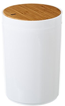 DAMDAM GO Papelera para baño de Poliestireno, tapa en Madera de Bambú Natural.