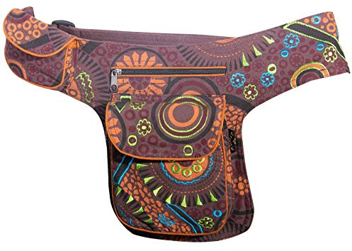 Kunst und Magie Goa Schulter/Bauchtasche Gürteltasche Bauchgurt Hippie PSY, Farbe:Braun